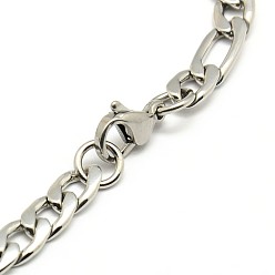 Stainless Steel Color Trendy Women's 304 Stainless Steel Figaro Chain Bracelets, with Lobster Claw Clasps, Stainless Steel Color, 8-1/4 inch(210mm), 6mm