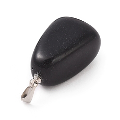 Agate Noire Pendentifs en agate noire naturelles, avec les accessoires en laiton de tonalité de platine, nuggets, 23~30x13~22x12~20mm, Trou: 5x3mm
