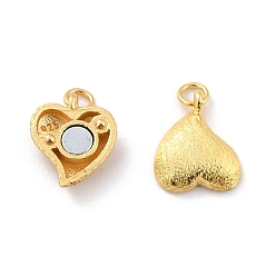 Golden 925 Sterling Silver Magnetic Clasps, With Jump Rings, Textured Heart, Golden, 12x9x5mm, Hole: 1.2mm