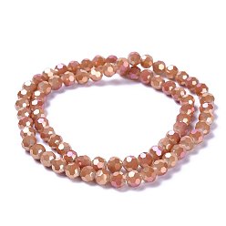 Coral Faceted Round Electroplate Rainbow Plated Glass Beads Strands, Coral, 8mm, Hole: 1mm, about 72pcs/strand, 22 inch