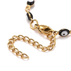Black Enamel Horse Eye Link Chains Bracelet, Vacuum Plating 304 Stainless Steel Jewelry for Women, Golden, Black, 6-3/4 inch(17.1cm)