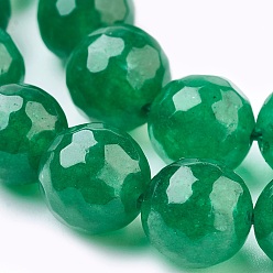 Vert Foncé Malaisie naturelles perles de jade brins, teint, facette, ronde, vert foncé, 10mm, Trou: 1.2mm, Environ 37 pcs/chapelet, 14.9 pouce