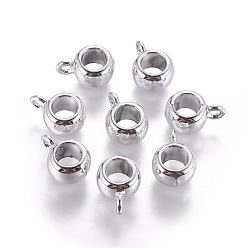 Silver Alloy Tube Bails, Loop Bails, Bail Beads, Rondelle, Silver Color Plated, 11x5x8mm, Hole: 2mm, Inner Diameter: 5mm