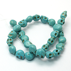 Turquoise Halloween Skull Synthetic Howlite Beads, Dyed, Turquoise, 12x10x12mm, Hole: 1mm, about 550pcs/kg