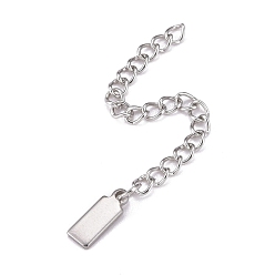 Stainless Steel Color 304 Stainless Steel Chain Extender, Curb Chain, with 202 Stainless Steel Charms, Rectangle, Stainless Steel Color, 63mm, Link: 3.7x3x0.5mm, Rectangle: 10.5x4x1mm