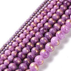 Violet Chapelets de perles en jade naturel, une feuille d'or, teint, ronde, violette, 4mm, Trou: 1mm, Environ 92~95 pcs/chapelet, 14.96 pouce (38 cm)