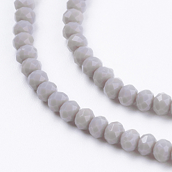 Gray Opaque Solid Color Glass Bead Strands, Imitation Jade, Faceted, Rondelle, Gray, 3x2mm, Hole: 0.8mm, about 185~190pcs/strand, 14.9~17.3 inch(38~44cm)