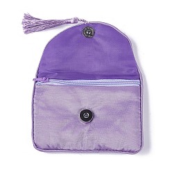 Pourpre Moyen Pochettes à glissière en tissu à broder, avec pompons et bouton pression en acier inoxydable, rectangle, support violet, 12x8.5 cm