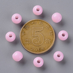 Rose Nacré Perles acryliques opaques, ronde, perle rose, 6x5mm, Trou: 1.8mm, environ4400 pcs / 500 g