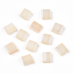 Old Lace 2-Hole Baking Paint Glass Seed Beads, Rectangle, Old Lace, 5x4.5~5.5x2~2.5mm, Hole: 0.5~0.8mm