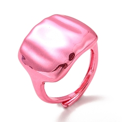 Hot Pink Brass Rectangle Signet Adjustable Ring for Women, Cadmium Free & Lead Free, Hot Pink, US Size 5 1/4(15.9mm)