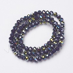 Dark Slate Blue Electroplate Opaque Glass Beads Strands, Half Green Plated, Faceted, Rondelle, DarkSlate Blue, 4x3mm, Hole: 0.4mm, about 123~127pcs/strand, 16.5~16.9 inch(42~43cm)