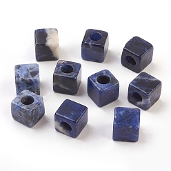 Sodalite Natural Sodalite European Beads, Large Hole Beads, Cube, 10x10x10mm, Hole: 4.5~5mm