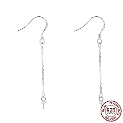 Silver 925 Sterling Silver Earring Hooks Findings, with Cable Chain & Cup Pearl Bail Pin, Silver, 41x1mm, 20 Gauge, Pin: 0.8mm, Tray: 3mm