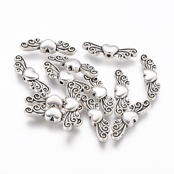 Antique Silver Tibetan Style Alloy Beads, Cadmium Free & Lead Free, Heart, Antique Silver, 24x7x4mm, Hole: 1mm