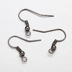 Bronze Crochets de boucles d'oreilles en fer, fil d'oreille, avec boucle horizontale, sans cadmium et sans nickel et sans plomb, gris anthracite, 17~19x0.8mm, Trou: 2mm, Jauge 22, pin: 0.6 mm