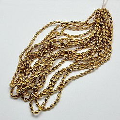 Gold Electroplate Glass Beads Strands, Full Golden Plated, Faceted, Oval, Gold, 6x4mm, Hole: 1mm, about 65pcs/strand, 16 inch