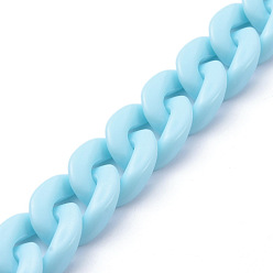 Deep Sky Blue Handmade Opaque Acrylic Curb Chains, Deep Sky Blue, Links: 19x13.5x4.5mm, 39.37 inch(1m)/strand