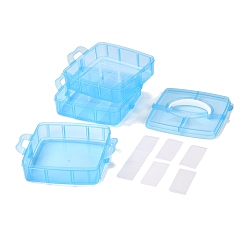 Bleu Ciel Foncé Boîte de rangement détachable en plastique pp portable rectangulaire, avec trois couches et poignée, 18 boîtes de rangement de compartiment, bleu profond du ciel, 15x16.5x13.5 cm