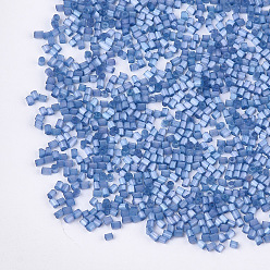 Steel Blue Glass Bugle Beads, Round Hole, Imitation Cat Eye, Steel Blue, 2~2.5x1.5~2mm, Hole: 0.8mm, about 30000pcs/bag