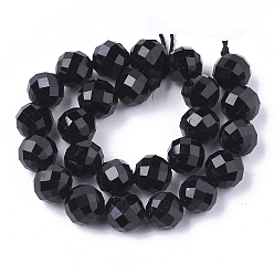Tourmaline Natural Black Tourmaline Beads Strands, Faceted, Round, 4~4.5x4mm, Hole: 1mm, about 49pcs/strand, 7.48 inch