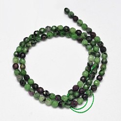 Ruby in Zoisite Faceted Round Natural Ruby in Zoisite Bead Strands, 4mm, Hole: 1mm, about 98pcs/strand, 15.5 inch