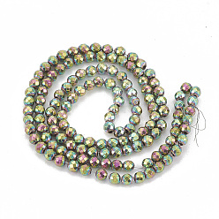 Rainbow Plated Electroplate Non-magnetic Synthetic Hematite Beads Strands, Round, Faceted, Rainbow Plated, 3x3mm, Hole: 0.8mm, about 130pcs/strand,15.7 inch