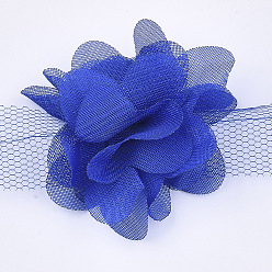 Royal Blue Organza Flower Ribbon, Costume Accessories, For Party Wedding Decoration and Earring Making, Royal Blue, 50~60mm, about 10yard/bundle