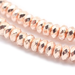 Plaqué D'or Rose Galvanoplastie non magnétiques hématite synthétique brins de perles, AA grade, plaqué longue durée, facette, rondelle, rose plaqué or, 4x2mm, Trou: 1mm, Environ 175 pcs/chapelet, 15.7 pouce (40 cm)