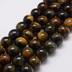 Tiger Eye Natural Tiger Eye Bead Strands, Grade AB, Round, 10mm, Hole: 1.2mm, about 38pcs/strand, 14.9 inch~15.5 inch