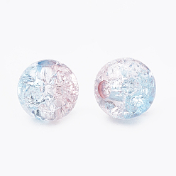 Light Cyan Acrylic Beads, Transparent Crackle Style, Two Tone Style, Round, Light Cyan, 8mm, Hole: 2mm, about 1840pcs/500g