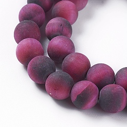 Medium Violet Red Natural Tiger Eye Beads Strands, Dyed & Heated , Frosted, Round, Medium Violet Red, 8mm, Hole: 1.2mm, about 46~49pcs/strand, 14.7~15.3 inch(37.5~39cm)