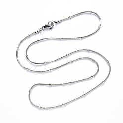 Stainless Steel Color 304 Stainless Steel Round Snake Chain Necklace, with Rondelle Beads and Lobster Claw Clasp, Stainless Steel Color, 19.68 inch(50cm)x1.2mm