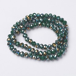 Dark Slate Gray Electroplate Opaque Glass Beads Strands, Half Green Plated, Faceted, Rondelle, Dark Slate Gray, 4x3mm, Hole: 0.4mm, about 130pcs/strand, 16.54 inch(42cm)