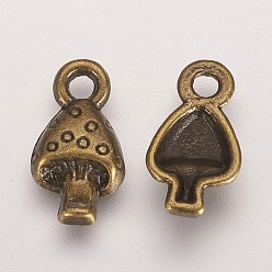 Antique Bronze Tibetan Style Alloy Pendants, Lead Free, Cadmium Free and Nickel Free, Mushroom, Antique Bronze, Size: about 13mm long, 8mm wide, hole: 2mm