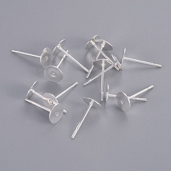 Silver Stud Earring Settings, Lead Free and Cadmium Free, Brass Head and Stainless Steel Pin, Silver Color Plated, Tray: 6mm, Pin: 12mm