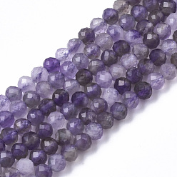 Amethyst Natural Amethyst Beads Strands, Round, Faceted, 3mm, Hole: 0.7mm, about 132pcs/strand, 15.35 inch(39cm)