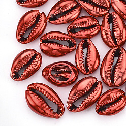 Rouge Perles de cauris, avec uv plaqué, pas de trous / non percés, rouge, 17~23x12~16x6~7mm