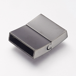 Gunmetal 304 Stainless Steel Magnetic Clasps with Glue-in Ends, Rectangle, Gunmetal, 21x16.5x4.5mm, Hole: 2.5x15mm