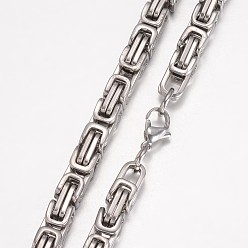 Couleur Acier Inoxydable 201 définit bijoux en acier inoxydable, colliers et bracelets de la chaîne byzantines, couleur inox, 23.23 pouces (590 mm), 9 pouces (230 mm)