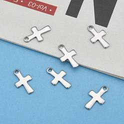 Stainless Steel Color 304 Stainless Steel Tiny Cross Charms, Stainless Steel Color, 12x7x1mm, Hole: 1.4mm