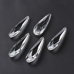 Clear Faceted Teardrop Glass Pendants, Briolette Cut, Clear, 76.5x22x18mm, Hole: 1mm