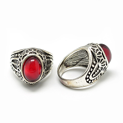 Mixed Color Glass Wide Band Rings, with Alloy Ring Findings, Oval, Antique Silver, Size 7~11, Mixed Color, 17~21mm
