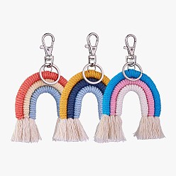 Colorful 3Pcs Boho Rainbow Keychain Weaving Macrame Rainbow Tassel Keychain Cute Keychain for Women Girl Bag Wallet Accessories, Colorful, 12x7cm