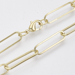 Light Gold Fabrication de collier de chaîne trombone ovale plat en laiton, avec fermoir pince de homard, or et de lumière, 24.4 pouce (62 cm), lien: 22x6x1 mm