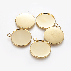 Golden 304 Stainless Steel Pendant Cabochon Settings, Plain Edge Bezel Cups, Flat Round, Golden, Tray: 25mm, 31.5x26.5x1.5mm, Hole: 3mm