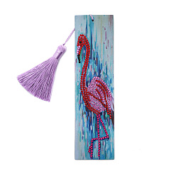 Flamingo Shape DIY Diamond Painting Stickers Kits For Bookmark Making, with Diamond Painting Stickers, Resin Rhinestones, Diamond Sticky Pen, Tassel, Tray Plate and Glue Clay, Rectangle, Flamingo Pattern, 210x60mm