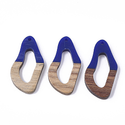 Mixed Color Resin & Walnut Wood Pendants, Twisted Oval, Mixed Color, 38x19.5x4mm, Hole: 2mm