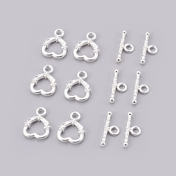 Silver Tibetan Style Toggle Clasps, Cadmium Free & Lead Free, Heart, Silver, 18.5x14mm, Hole: 3mm