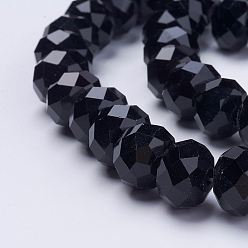 Black Handmade Glass Beads, Faceted Rondelle, Black, 14x10mm, Hole: 1mm, about 60pcs/strand